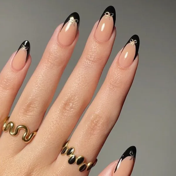 Midnight Black French Tip Nails Design