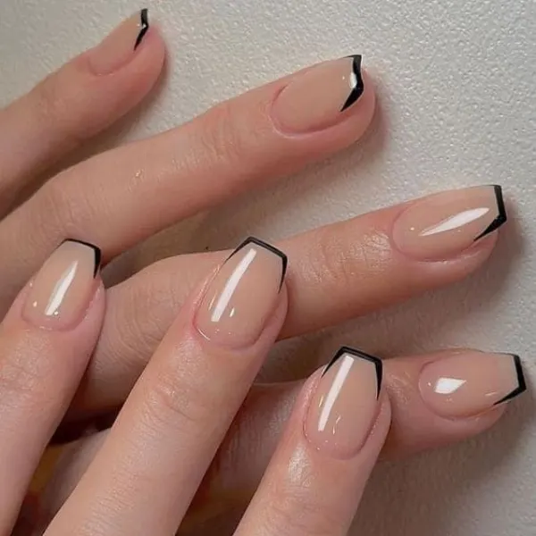 Sleek Noir Black French Tip Nails Design