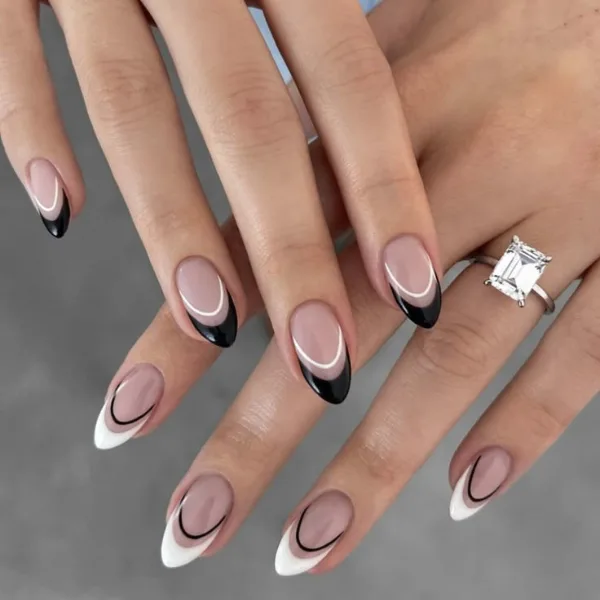 Tuxedo Black French Black Tip Nails Design