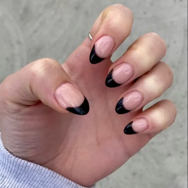 Velvet Eclipse Black French Tip Nails Design