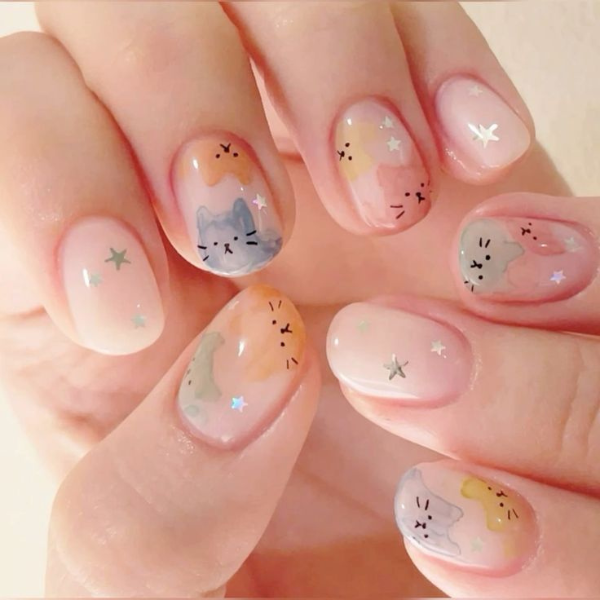 Cute Kitty Galaxy Nails Design
