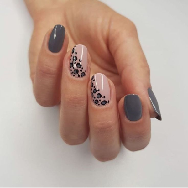 Cool Gray and Leopard Nails Design
