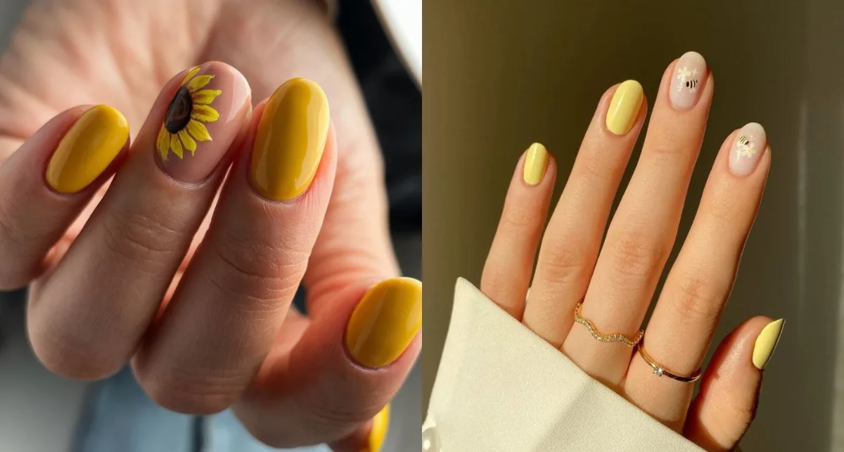 cute short yellow nail designs