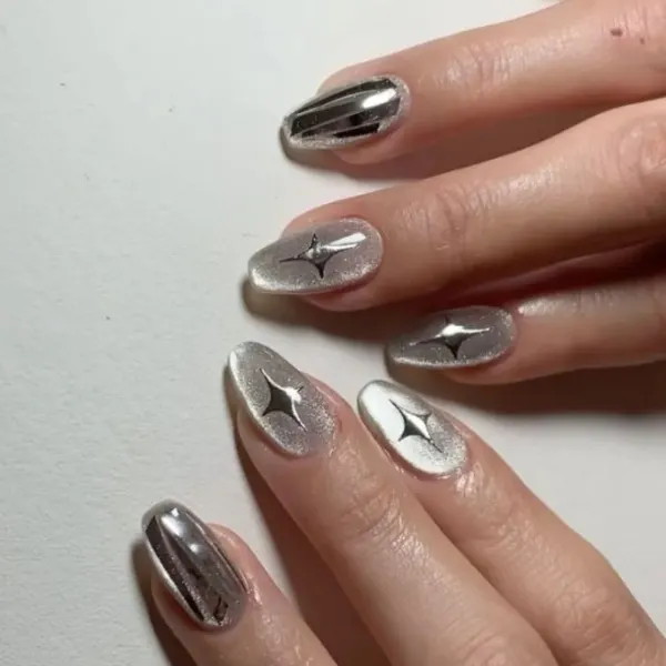 Moonlight Mirage Silver Color Nail Paint Design