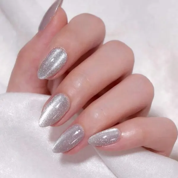 Frosted Halo Silver Color Nail Paint Design