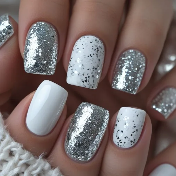 Crystal Sheen Silver Color Nail Paint Design