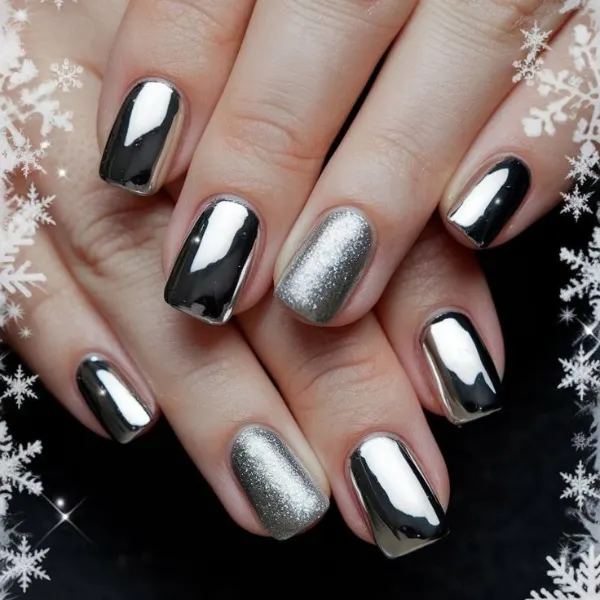 Chic Chrome Silver Color Nail Paint Design