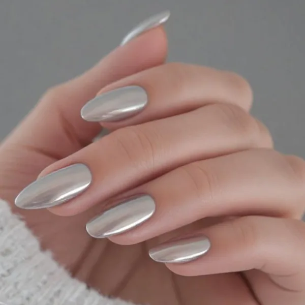 Pure Platinum Silver Color nail paint Design