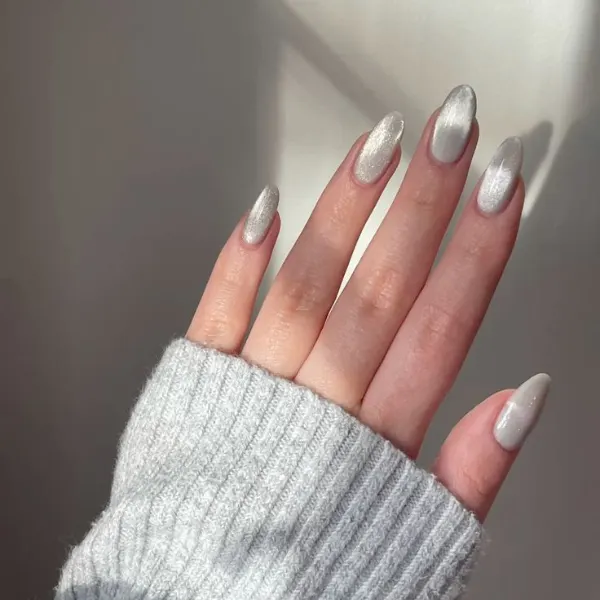 Opal Ice Silver Color Nail Paint Design