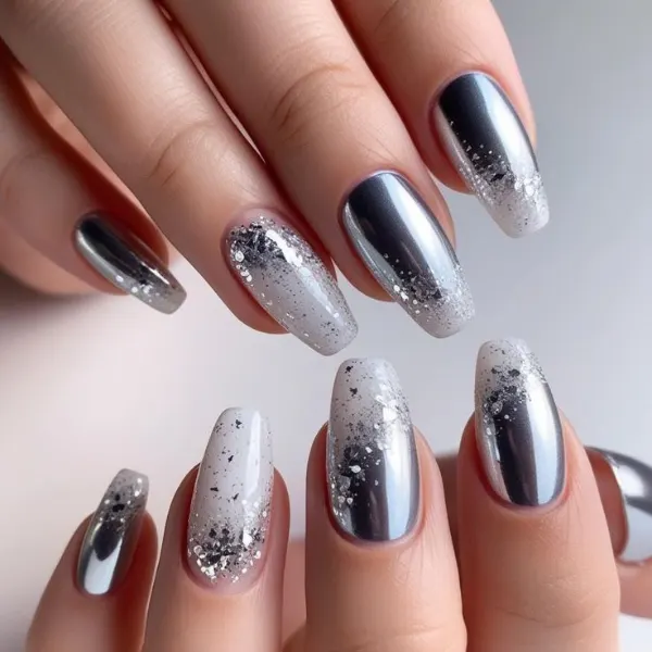 Mirror Muse Silver Color Nail Paint Design