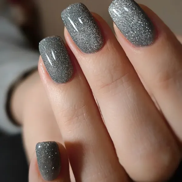 Glitter Gunmetal Silver Color Nail Paint Design