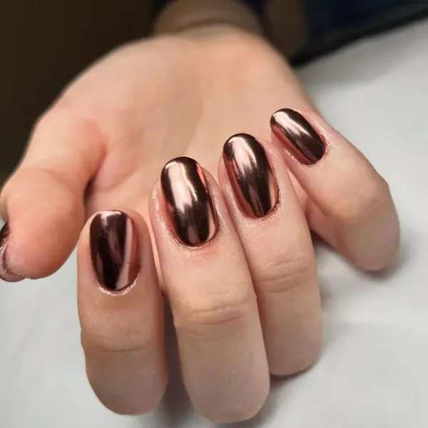 Rose Gold Radiance Shiny Nails Design
