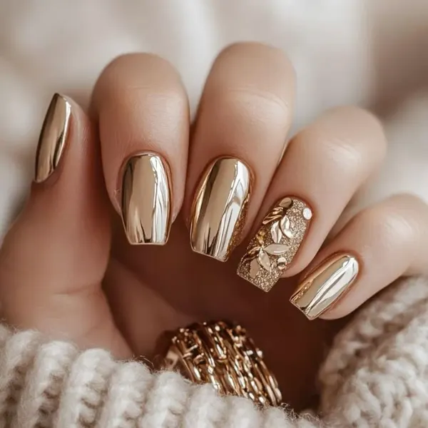 Golden Hour Glow Shiny Nail Design