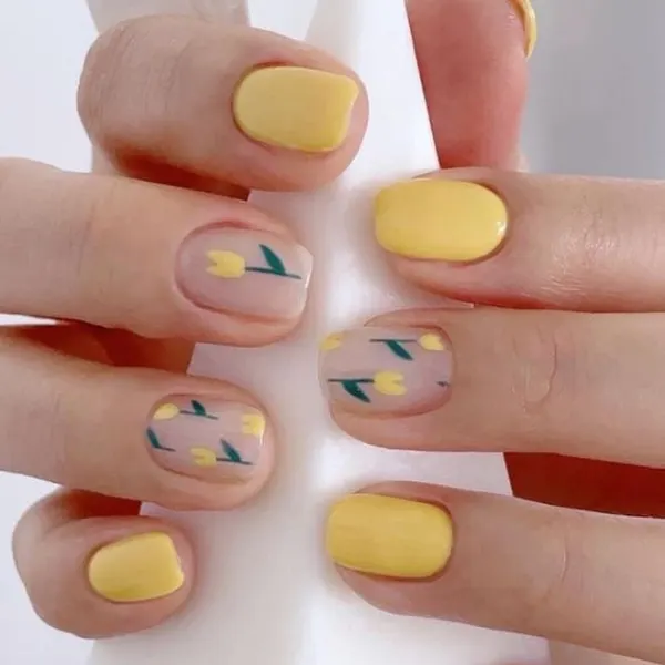 tulip flower yellow nail designs