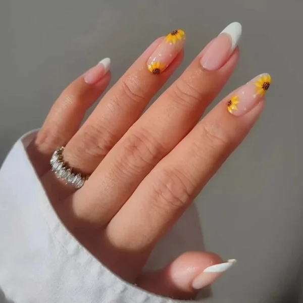 Sun-Kissed Petals & Classic Tips Nail Design