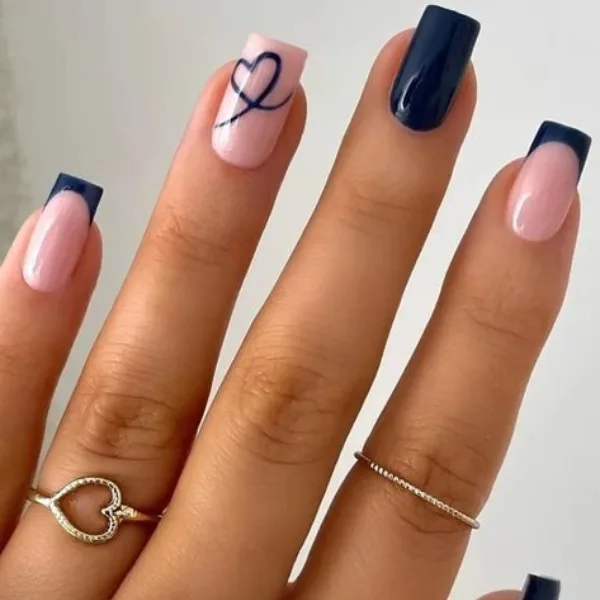 Midnight Tips & Love Strokes Nails Design