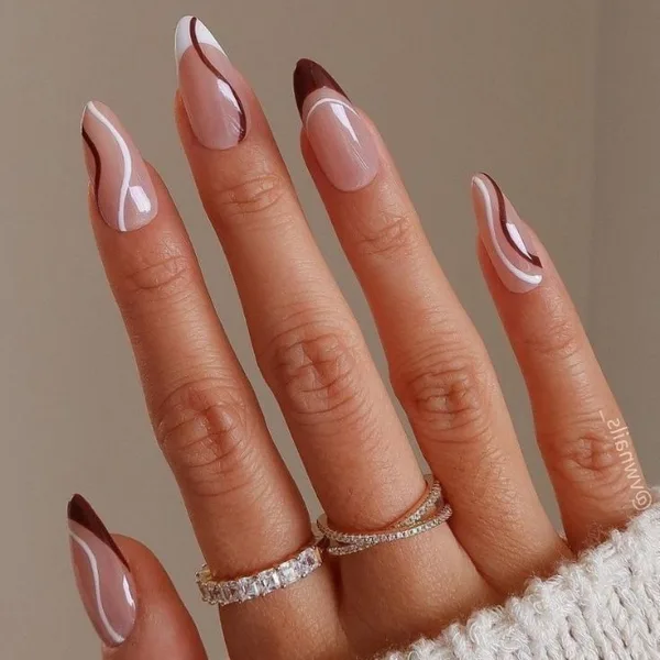 Mocha Swirl Elegance Nail Design