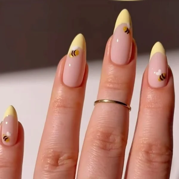 Buzzing Beauty Almond-Shaped Nails Design