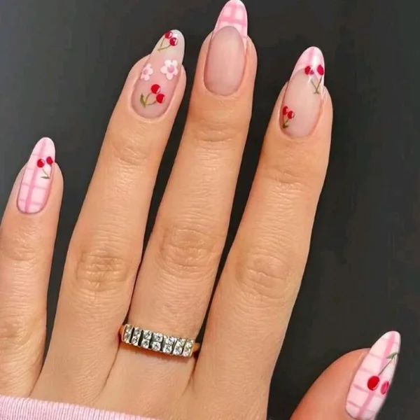 cherry blossom picnic nails Design