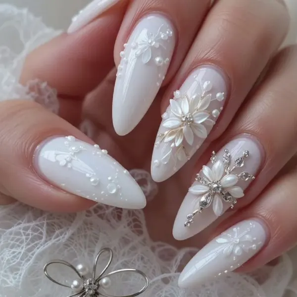 Pearl Promise Wedding Nails Design
