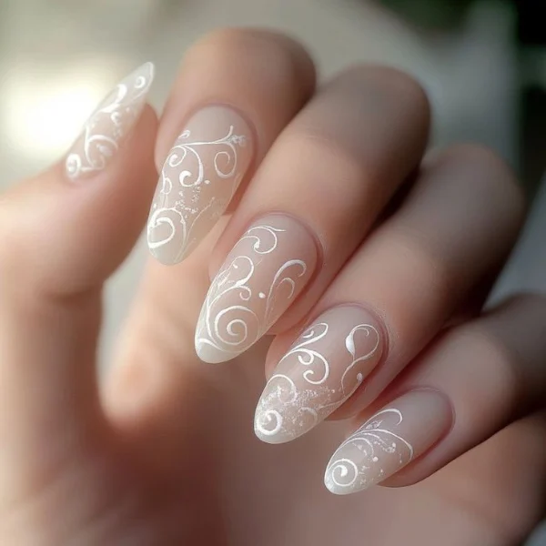 Elegance in Ivory Wedding Nails Design