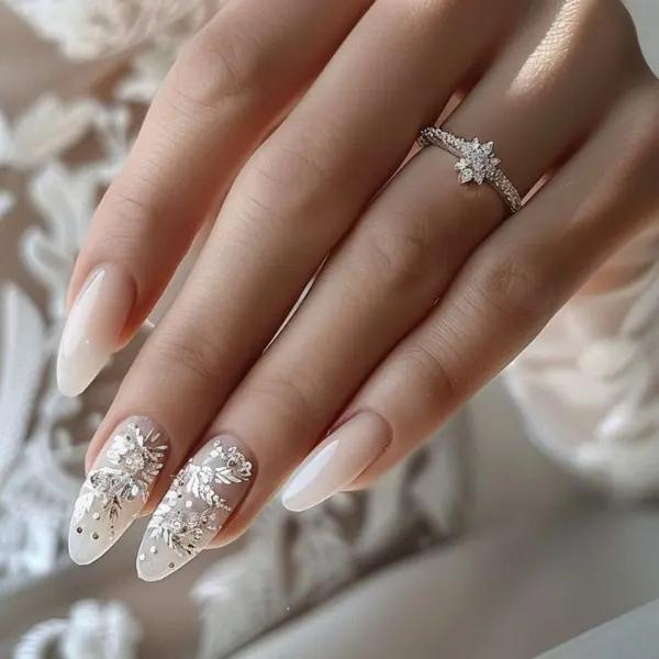 Crystal Veil Wedding Nails Design
