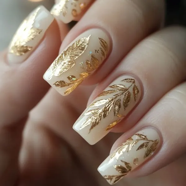 Champagne Shimmer Wedding Nails Design