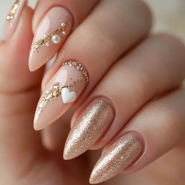 Golden Hour Glam Wedding Nails Design