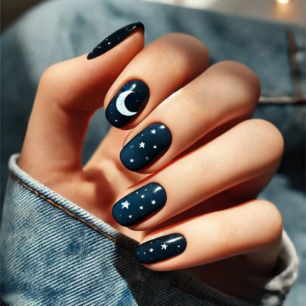 Starry Navy Blue Nails Design