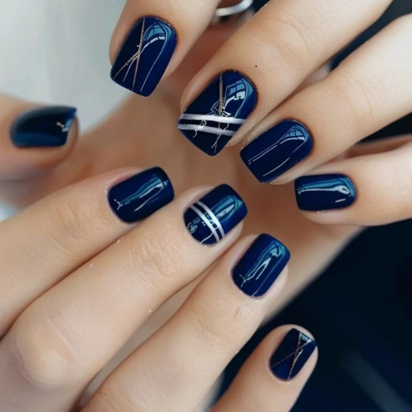 Royal Depths Navy Blue Nails Design