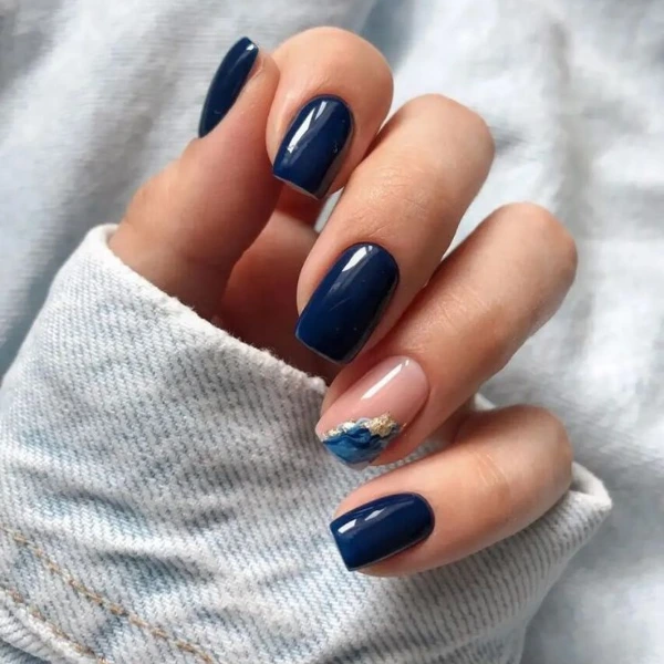 deep current navy blue nails Design