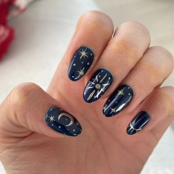Navy Stardust Navy Blue Nails Design