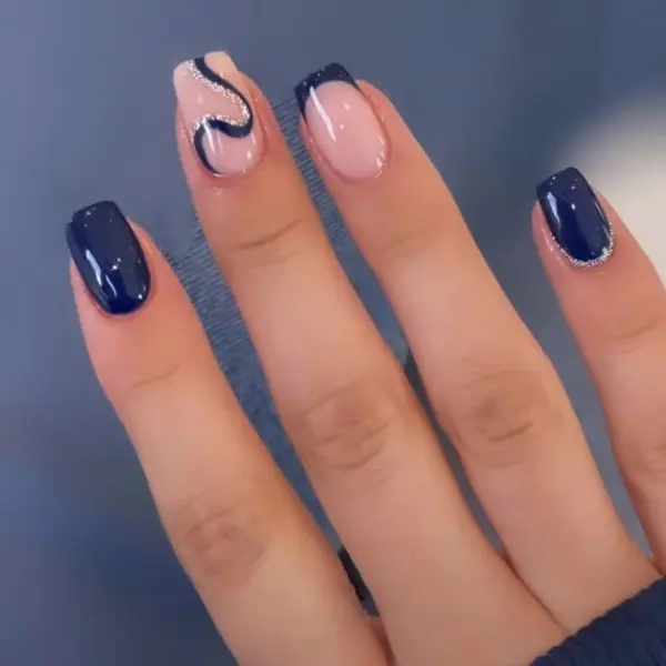Midnight Waves Navy Blue Nails Design