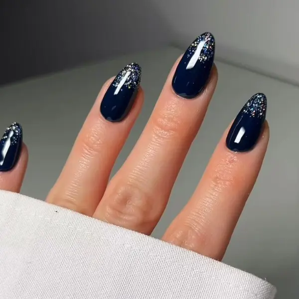 Starry Midnight Navy Blue Nails Design