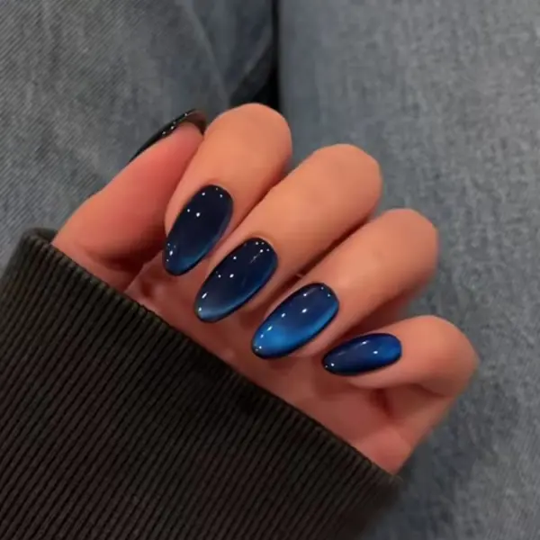 Ocean Eclipse Navy Blue Nails Design