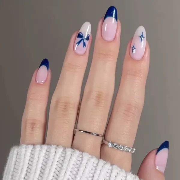 Twilight Charm Navy Blue Nails Design